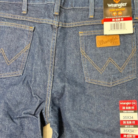 Wrangler FR Flame Resistant 35x34 Slim Fit Dark Denim Jeans Workwear Menswear - Picture 4 of 6